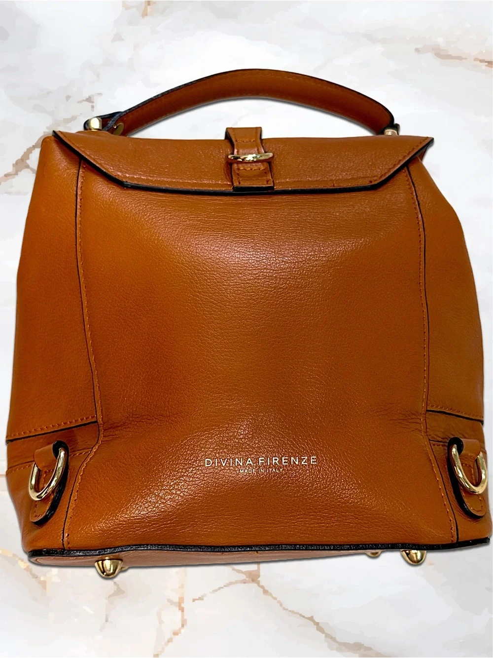 Divina Firenze Italy 3 Way Convertible Leather Backpack Crossbody EUC Cognac Tan